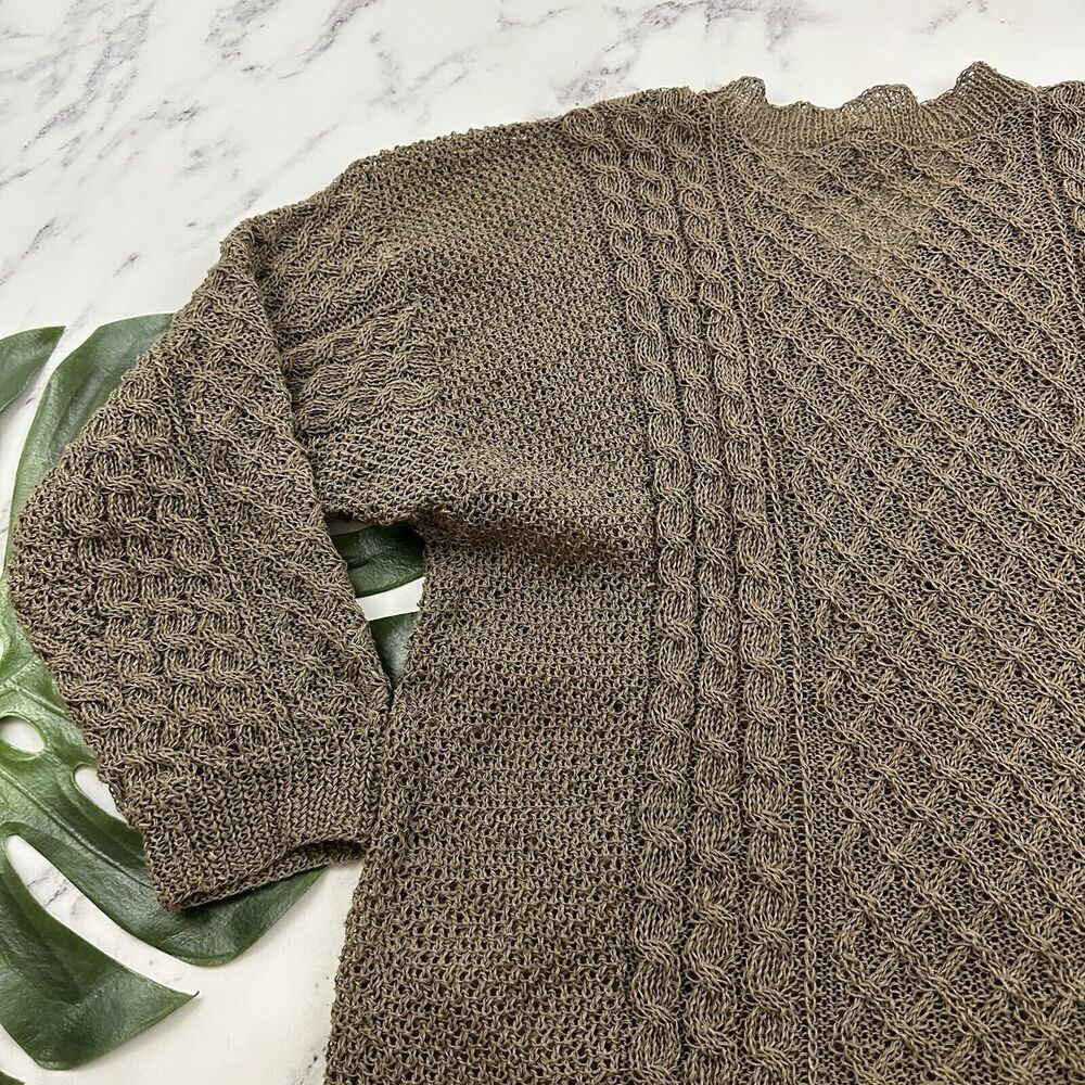 Nordic Design Hand Knitted Womens Sweater Size L Taupe Gray Open Knit Pullover - Picture 10 of 11